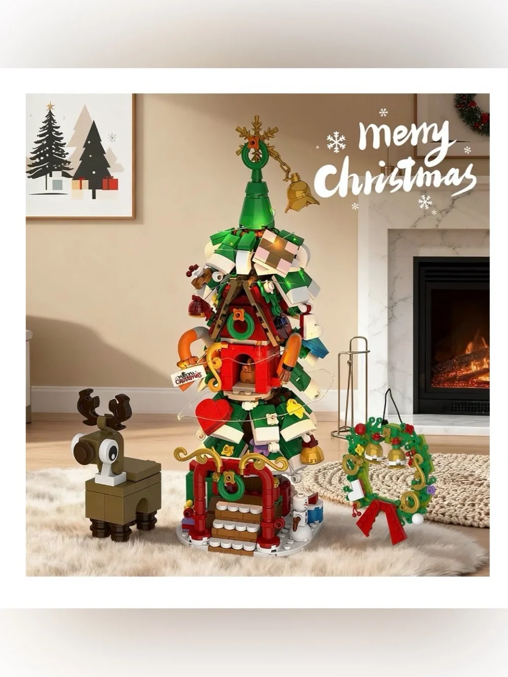 🔥Advent Calendar Christmas Tree Building Set w/LED lights, Wreath, & Reindeer